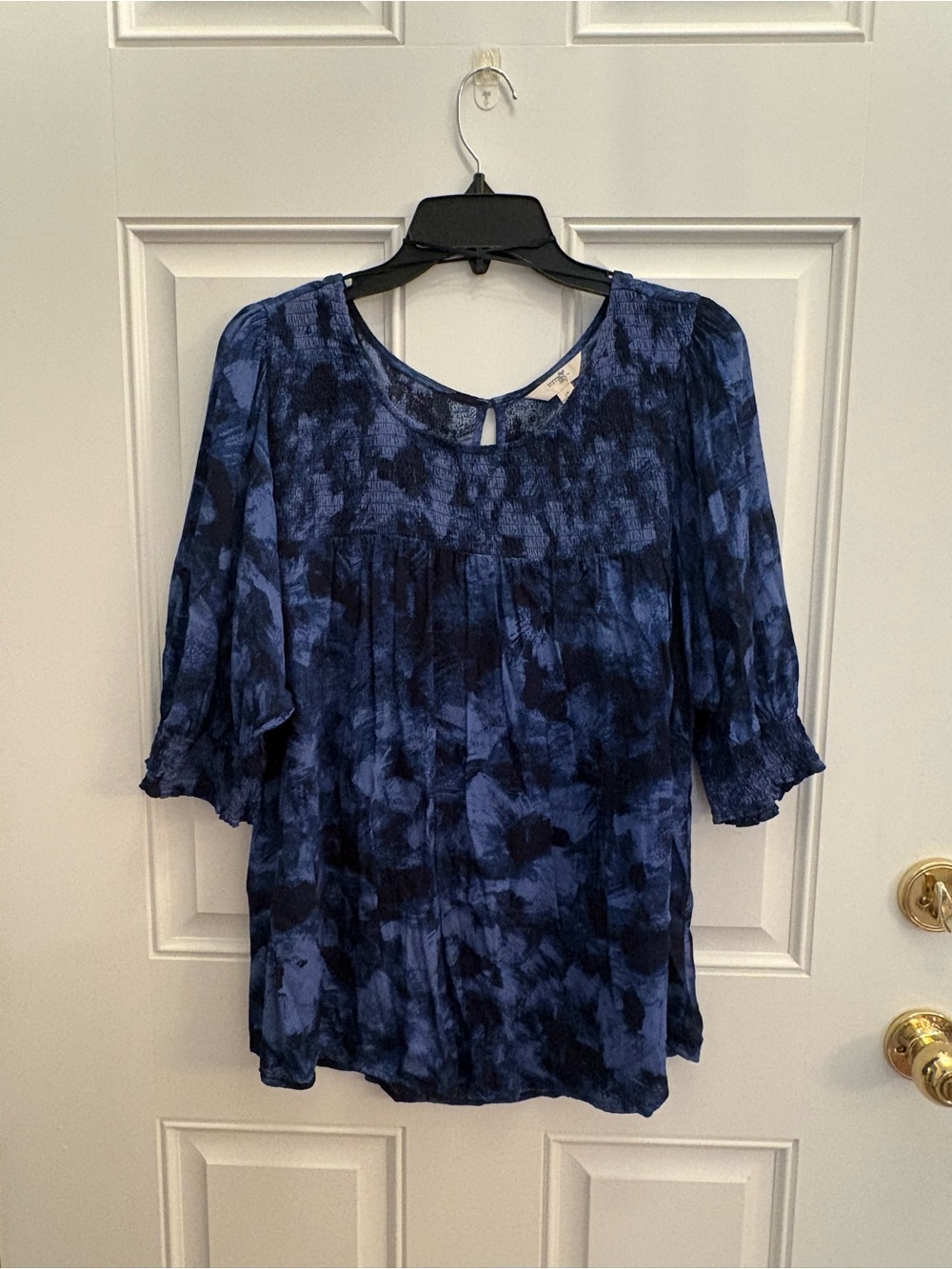 Terra & Sky Blue Tie-Dye Peasant Blouse - Women's Top